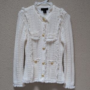 Tahari Elegant White Sweater with Gold Details